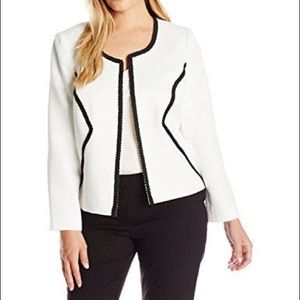 Nine West Jacquard Braided Trim Open Front Jacket